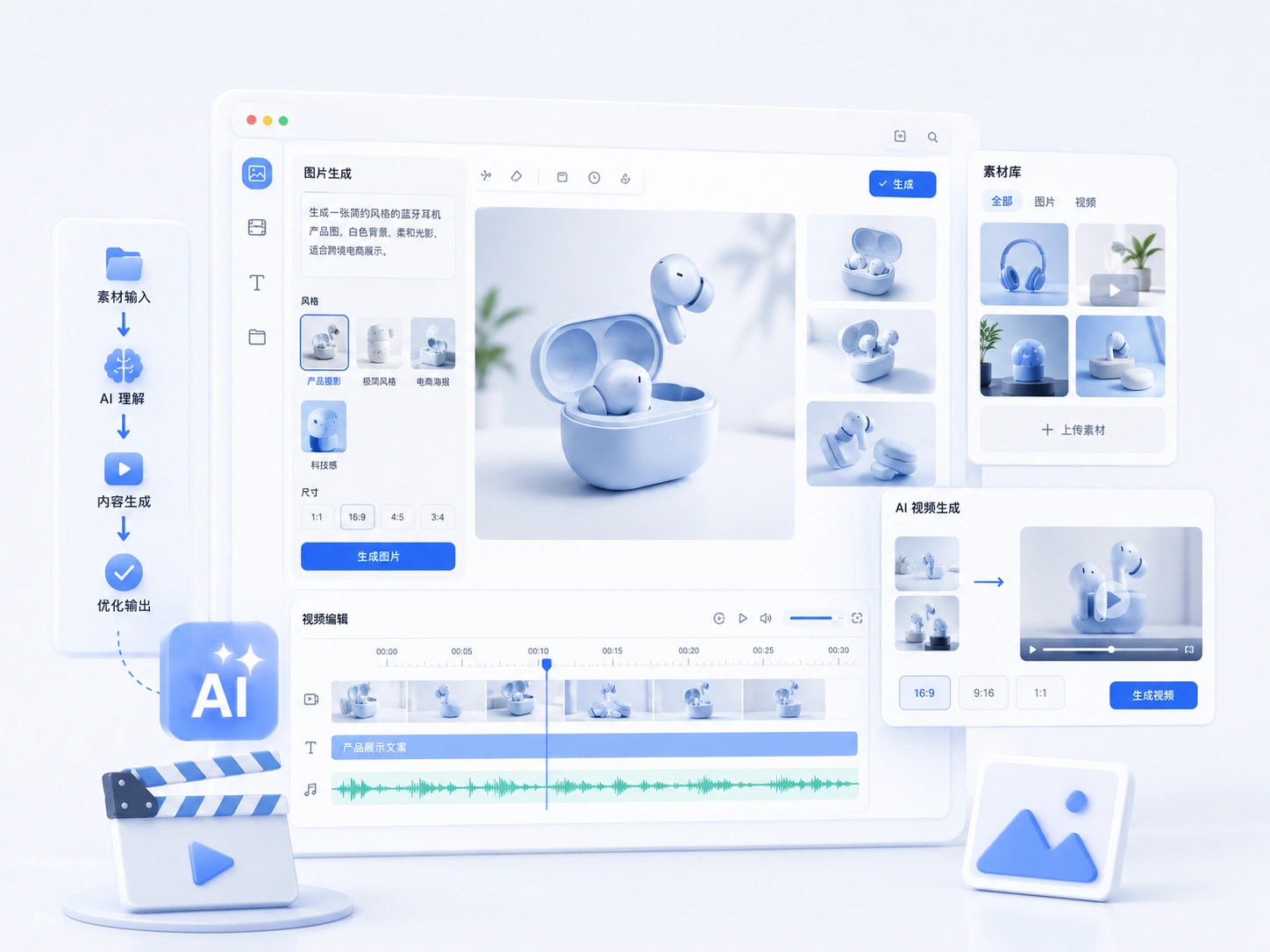AI图片与视频系统生成工作台示意图